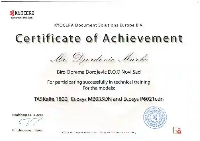 servis kyocera sertifikat